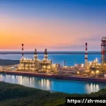 모잠비크 천연가스 산업 - A stunning panoramic view of a modern, bustling Liquefied Natural Gas (LNG) processing plant situate...